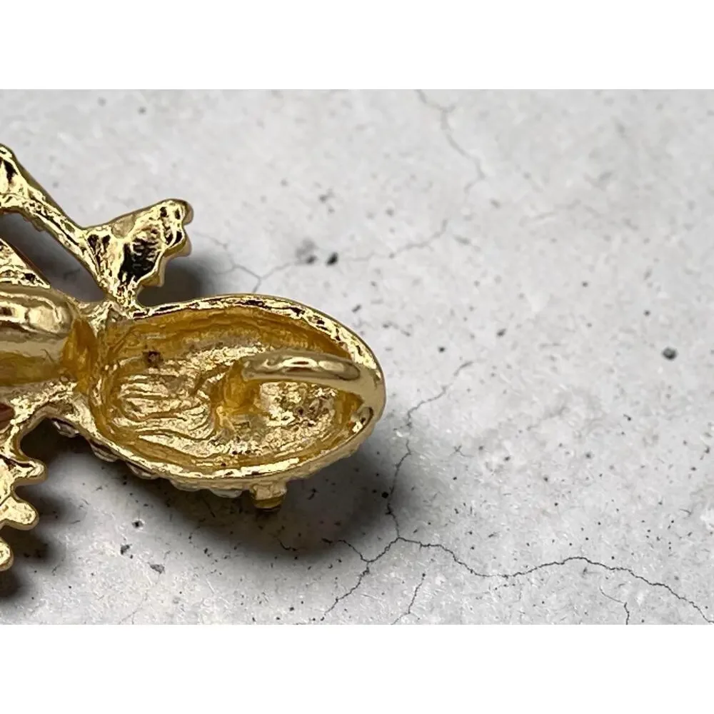 Sparkling Rhinestone Lizard Salamander Gecko Gold Tone Pin Brooch Pink